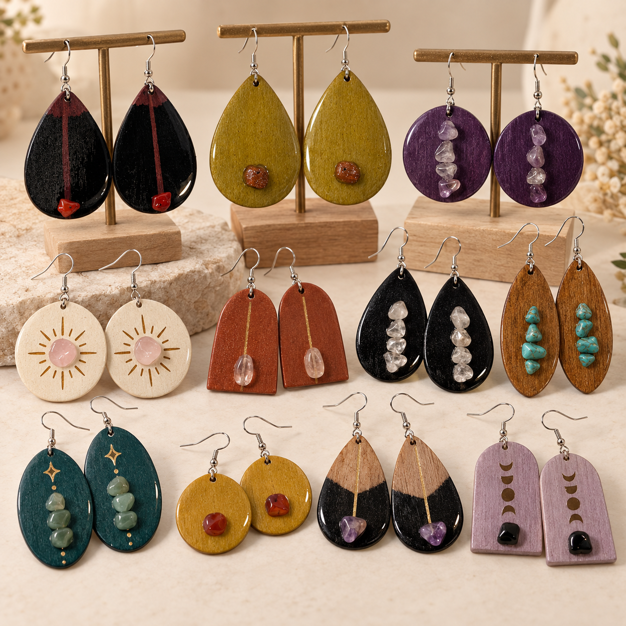 Wholesale Assorted Handmade Crystal Earrings – 12 Pairs