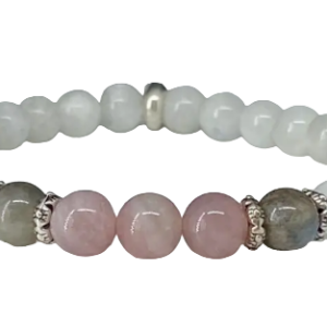 Raw - Polished Moonstone Labradorite & Rose Quartz Bracelet, Hormone Balance Calming Spiritual Energy Protection